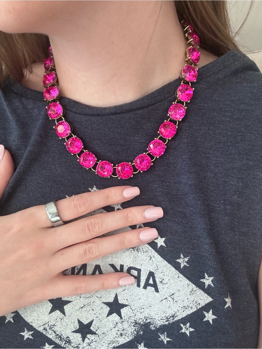 Vibrant Pink Gem Collar Necklace with Gold Accents